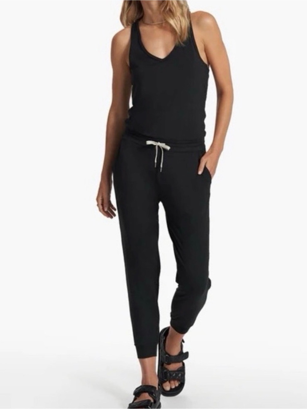 NWOT Vuori Black Sleeveless V-Neck Drawstring Jumpsuit - Picture 2 of 8
